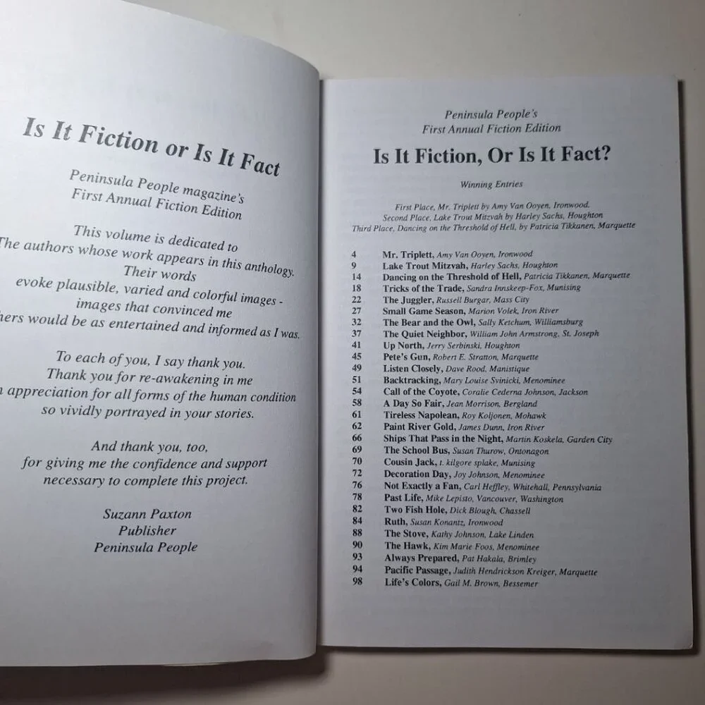 Fact or Fiction Michigan Peninsula People Magazine First Edition 1992 Short Stor